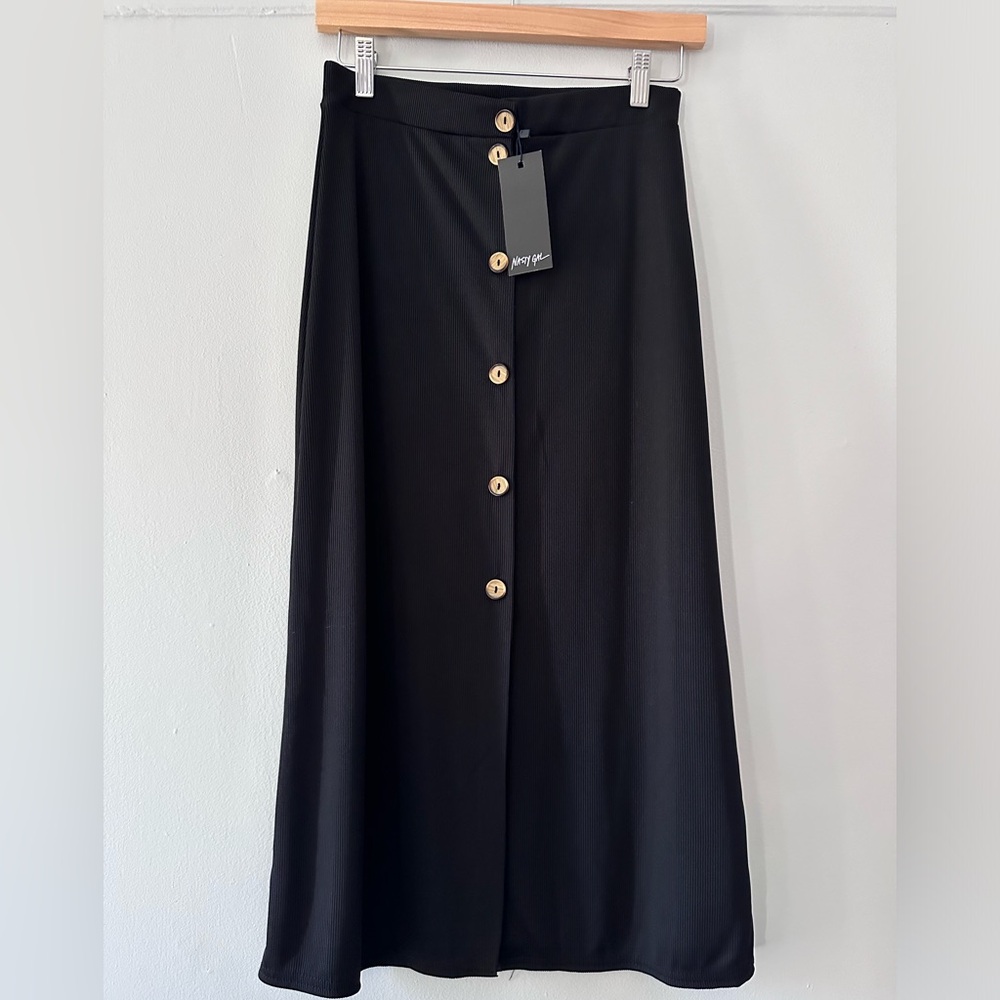 Nasty Gal Black Button Ribbed Skirt